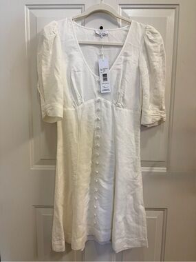 Parker Cream V-Neck Button-Front Linen blend Mini Dress